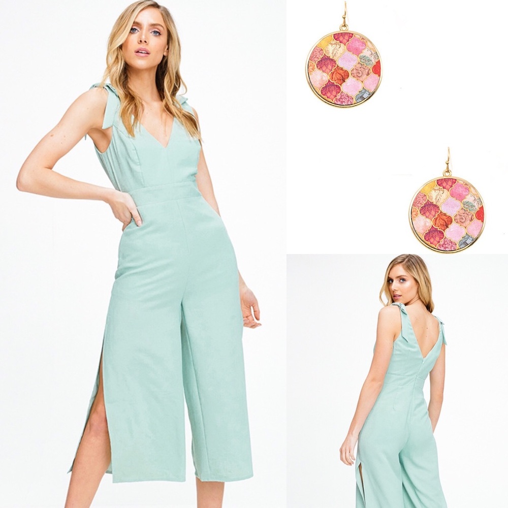 Bow Shoulder Culottes Jumpsuit